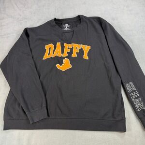 Vintage Looney Tunes Daffy Duck Six Flags Sweatshirt Black Orange‎ 3XL